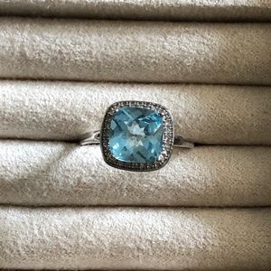 Topaz and diamond ring 14k white gold